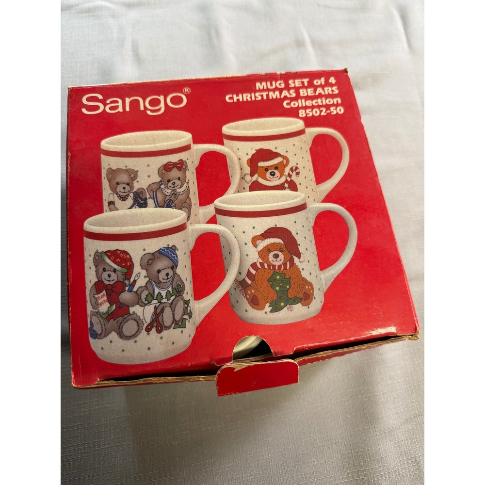 Sango Christmas Bears Collection Mug Set of 4 Vintage Holiday Stoneware 8502-50